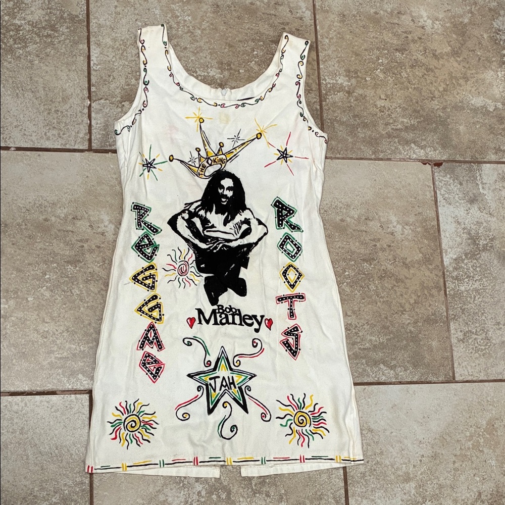 Bob Marley Graphic White Mini Dress
